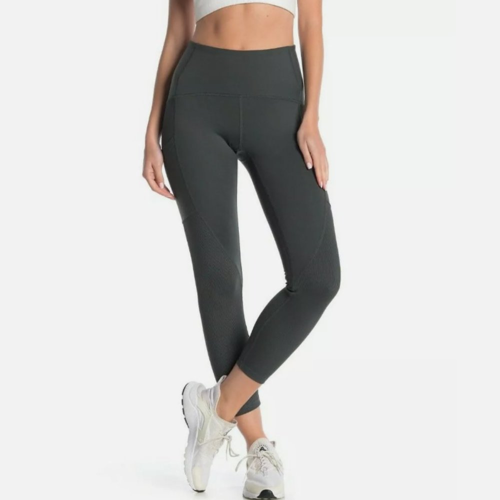 NWT - Z By Zella Lena Hybrid Ribbed Panel Stretch Leggings-Green Urban